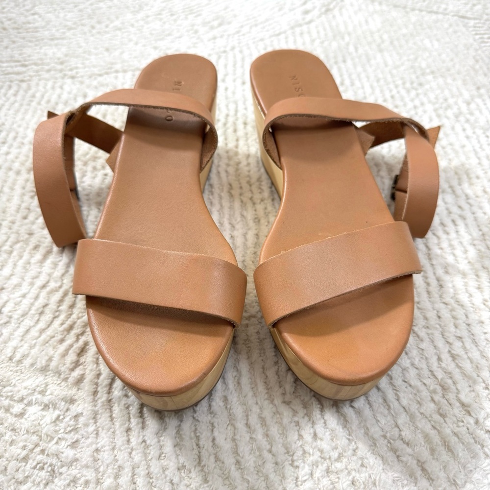 Nisolo Sarita Tan Leather Wooden Wedge Sandals Size 9 - Picture 9 of 13